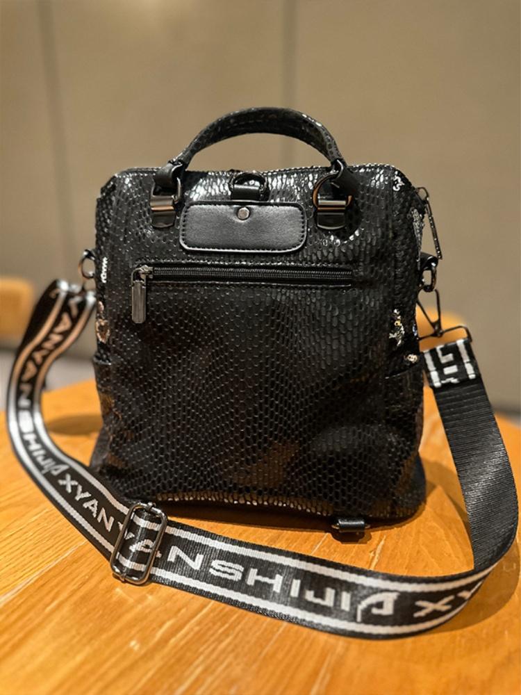 New Luxury Designer Sequin Women Shoulder Bag Multi Functional Backpack with Bright Film Letters Trendy Shiny Diamond Handbag