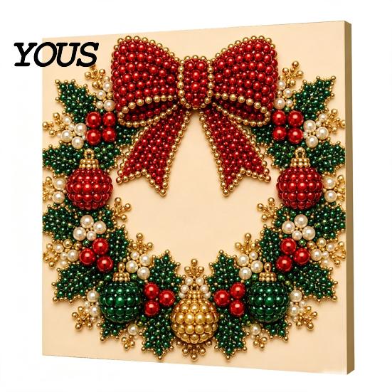 Bomboniere Uniche Kit Pittura Perle Finte di Natale, Capanna Innevata di Babbo Natale Pittura DIY Esposizione Artistica da Parete Set Artigianale con Perline 3D per Adulti,