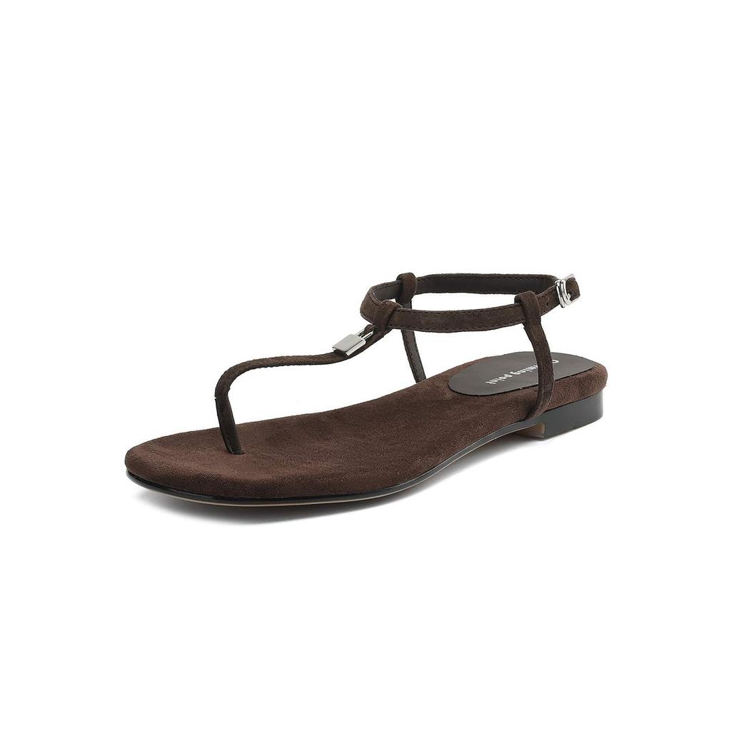 Krazing Pot Suede Summer Size 42 Low Heels Luxury Shoes European Design Women Women Peep Toe Slip On Sandals