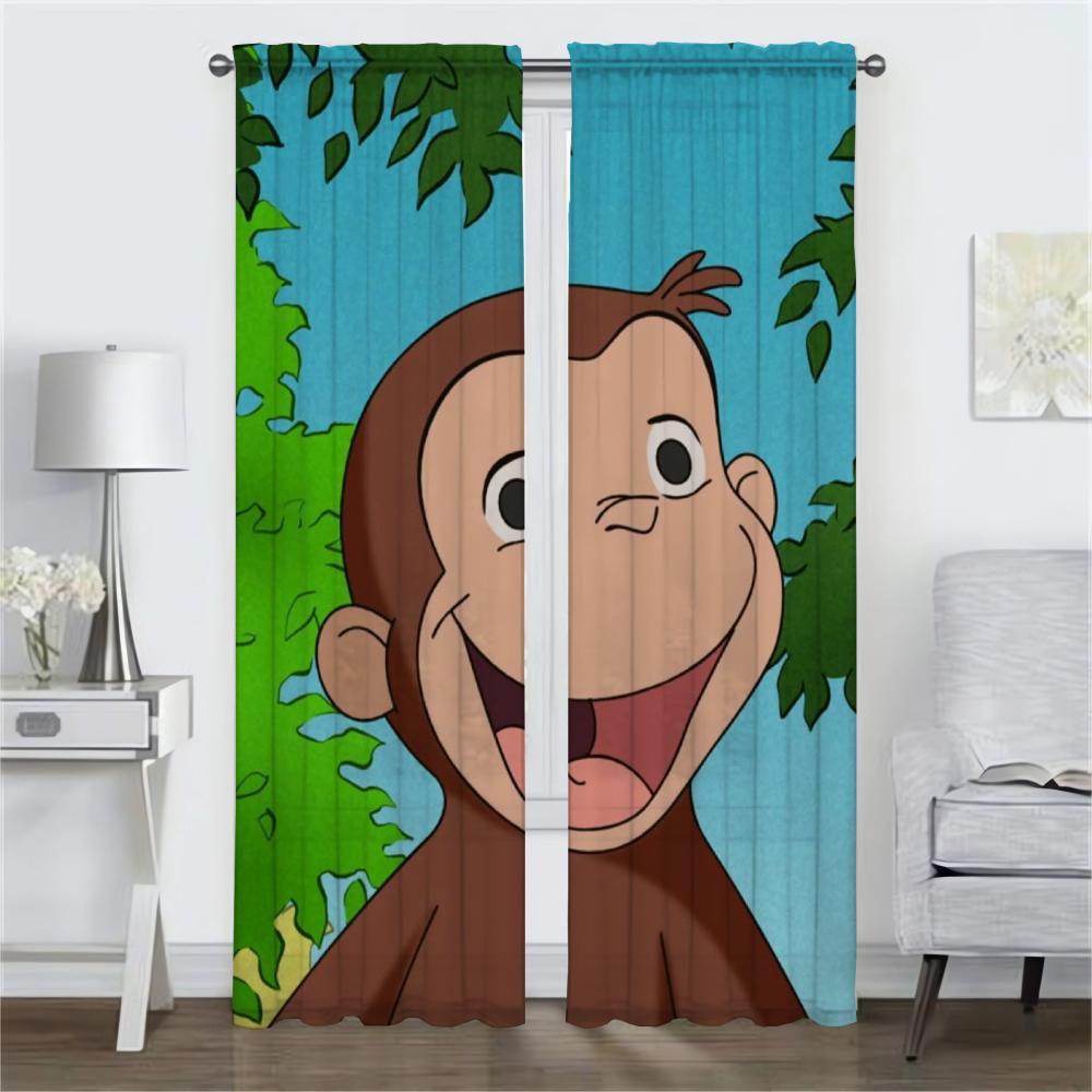 Curious George Curtains for Living Room Curtain Halloween Decoration Partition Home Interior Curtains 2 Pieces Shades Kitchen