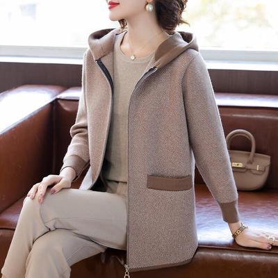 Γυναικείο Πλεκτό Ζακετοπαλτό με Κουκούλα, Μεσαίου Μήκους