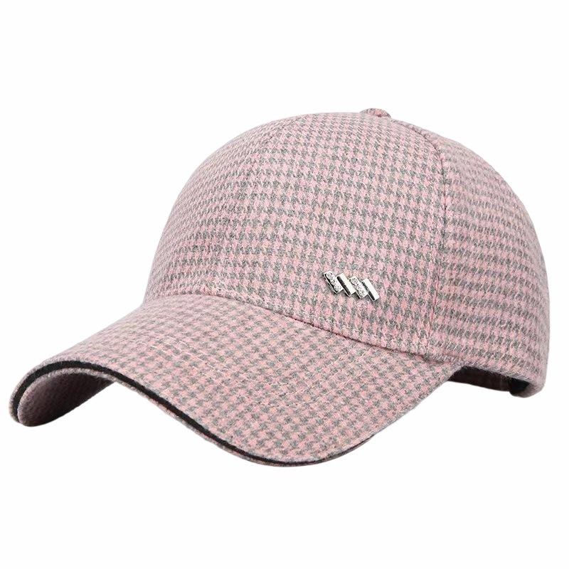 Women S Spring And Autumn Thousand Birds Grid Hot Diamond Hat Fashion Casual Baseball Cap Double Warm Cap Adjustable розовый