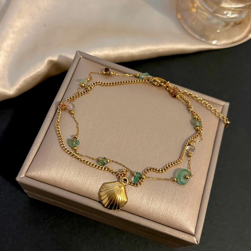 New Titanium Steel Foot Chain for Women, Bohemian Fashion Sea Star Shell Fish Tail Pendant Double layered Foot Ornament