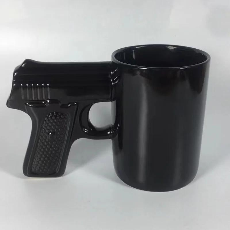 320ml Kubek do kawy w nowatorskim stylu pistoletu z wytłaczanym uchwytem 3D w kształcie cienkiej skorupy, kreatywne kubki w kształcie pistoletu, zabawne pomysły na prezent dla miłośników kawy