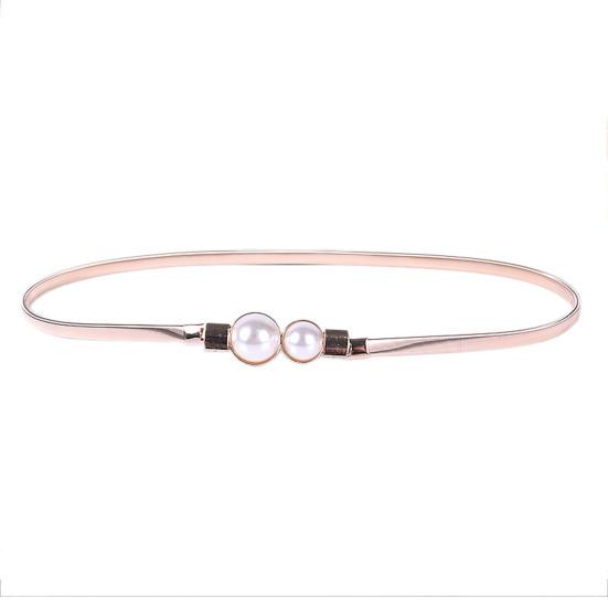 Women Summer Belt Metal Elastic Waist Chain Faux Pearl Decor Elegant Round Metal Waist Belt Garment Accessories