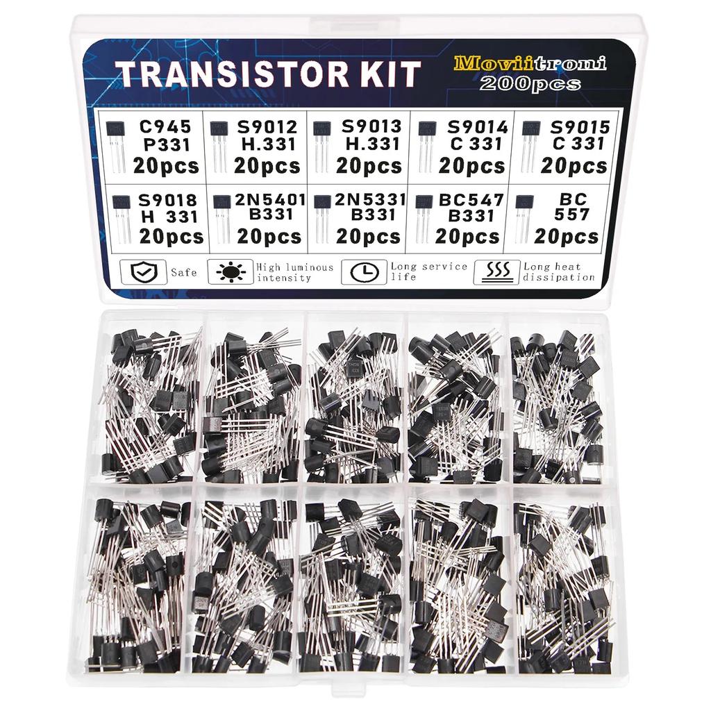 200PCs BJT transistor kit bipolar power transistors A1015 bc327 bc337 c1815 s8050 s8850 2N2222 2N2907 2N3904 2N3906 pnp NPN
