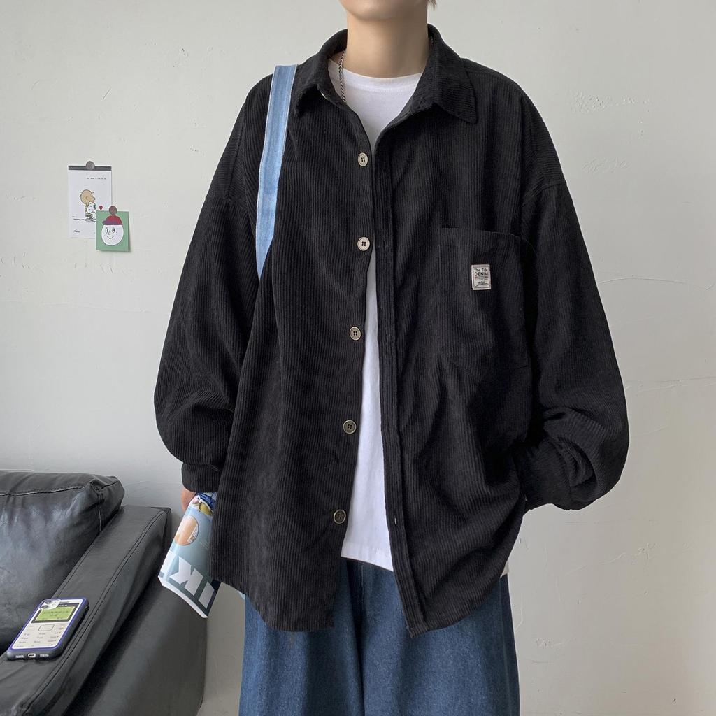 2026 Primavera Otoño Pana Casual Camisas de Hombre Harajuku Manga Larga Vintage Streetwear Oversized Camisa Masculina