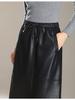 Elegant Slimming Mid-Length Lambskin Skirt with Slit for Women - Fashionable High-End Casual Style