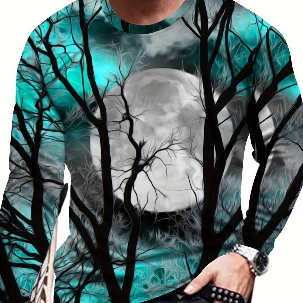 Spring and Autumn Round Neck 3D Animal Eagle Graphic Printed Top Fashionable Casual Hip Hop Long Sleeved Men's T-shirts