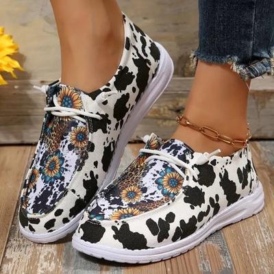 Fashion Women Sneakers Print Canvas Lightweight Slip-on Sneakers Ladies Breathable Sunflower Loafers Brand Design Casual Shoes for Women