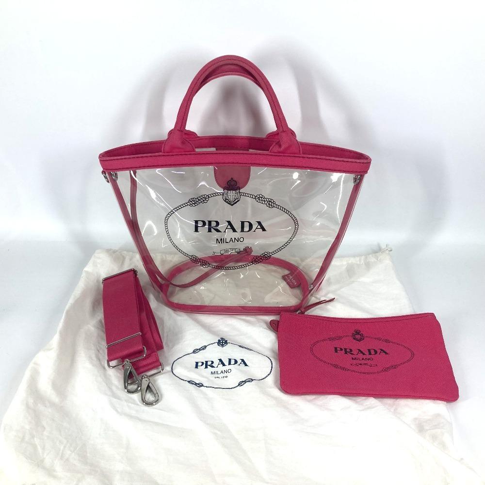 PRADA beach bag with pouch Logo Canapa 2WAY Bag Shoulder Bag Hand Bag Tote Bag