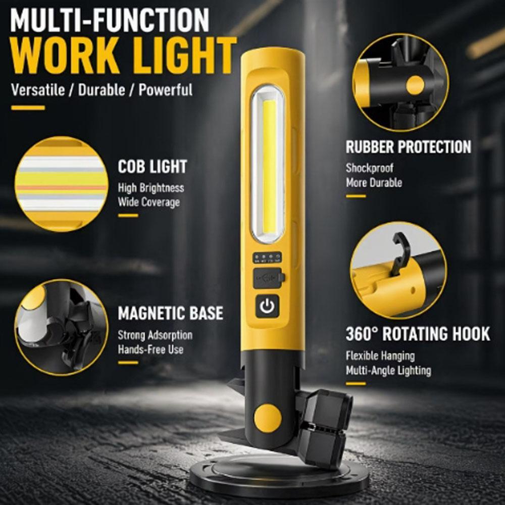 Rechargeable COB LED Work Light Portable Magnetic Inspection Flashlight with Power Display for Car Repair Garage Emergency