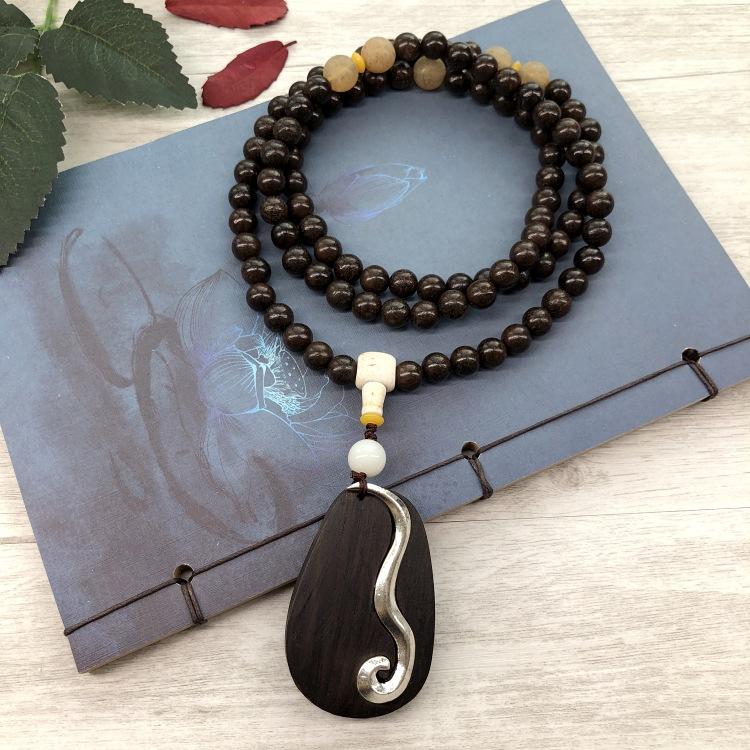Retro Literary and Artistic Ebony Long Necklace, Men's and Women's Clothes Accessories Pendant, Versatile Sweater Chain Pendant