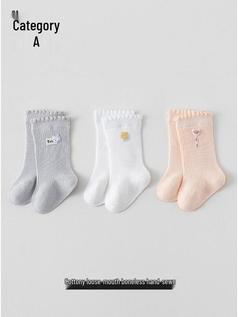 Infant Toddler Cotton Ribbed Knee-High Socks (0-3 Years) - Loose Fit for Spring/Autumn