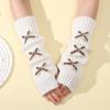Bow Gloves for Women in Autumn and Winter Knitted Warm College Style Mid Length Stacked Sleeves Fingerless Arm Sleeves