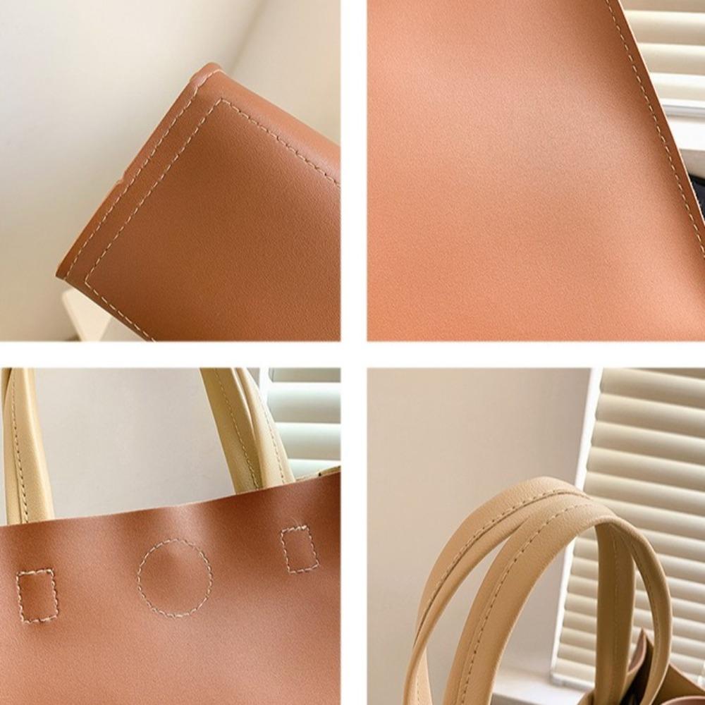 Solid Color Soft PU Tote Bag Korean Style Single Shoulder Bag Casual Women Handbag  Ladies