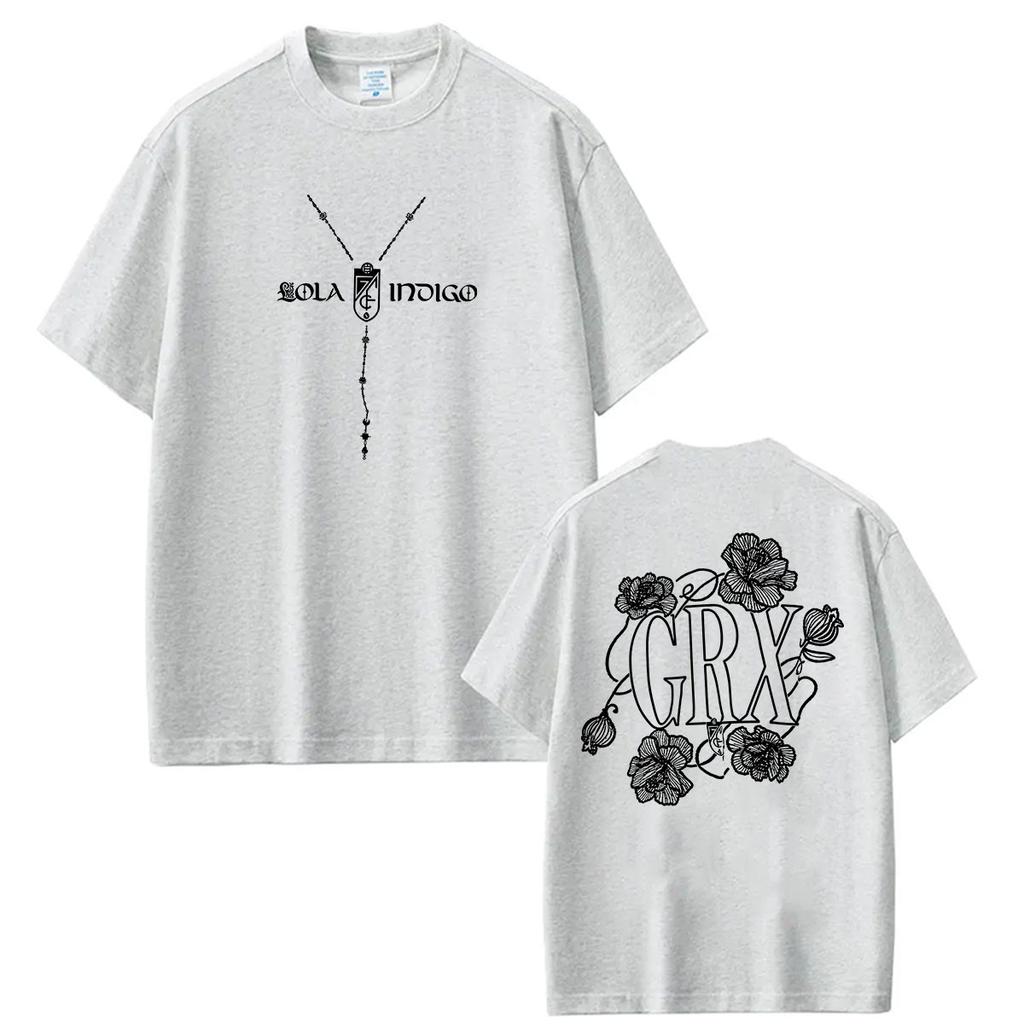 Lola Indigo GRX Tour Double Sided Print T-shirt Men Women Clothing O-Neck Y2K T-Shirts Casual Oversized Cotton Top