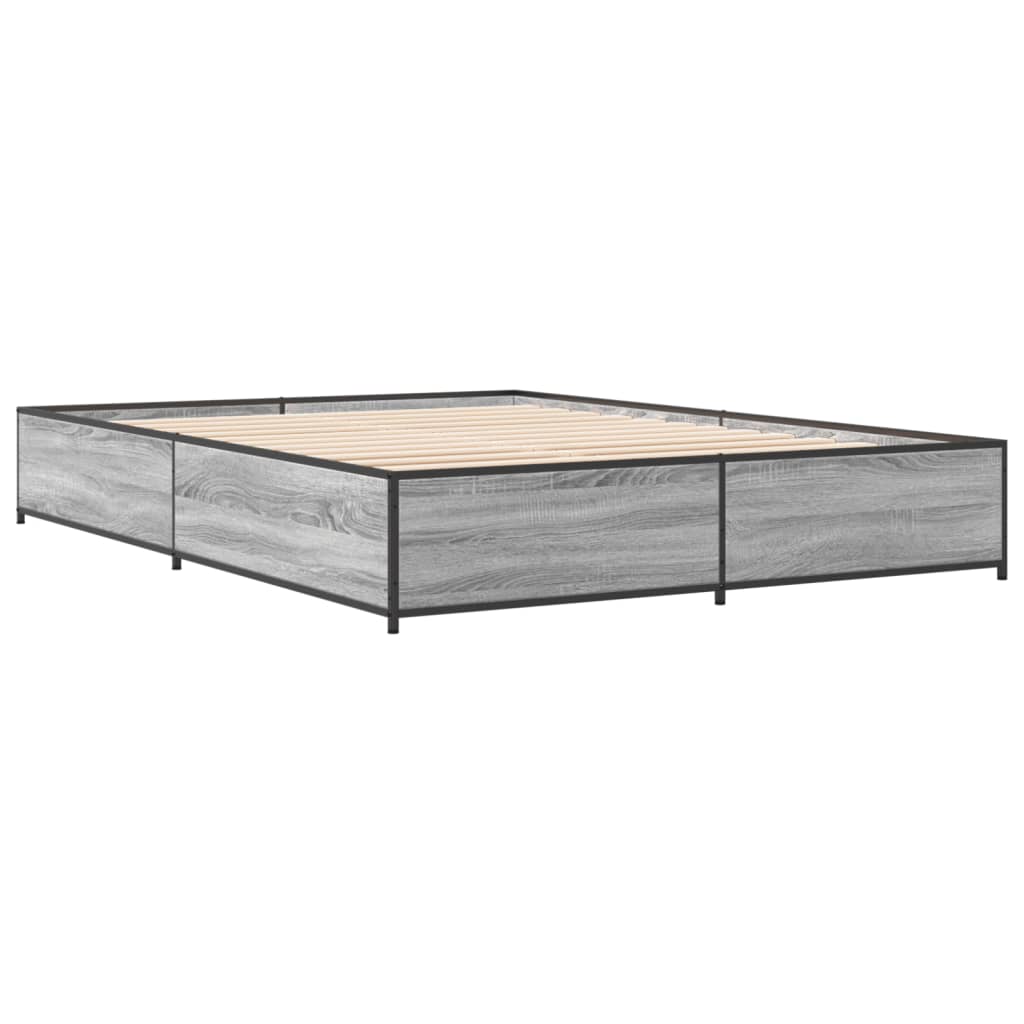 Bed Frame Gray Sonoma 135 x 190 cm Particleboard and Metal