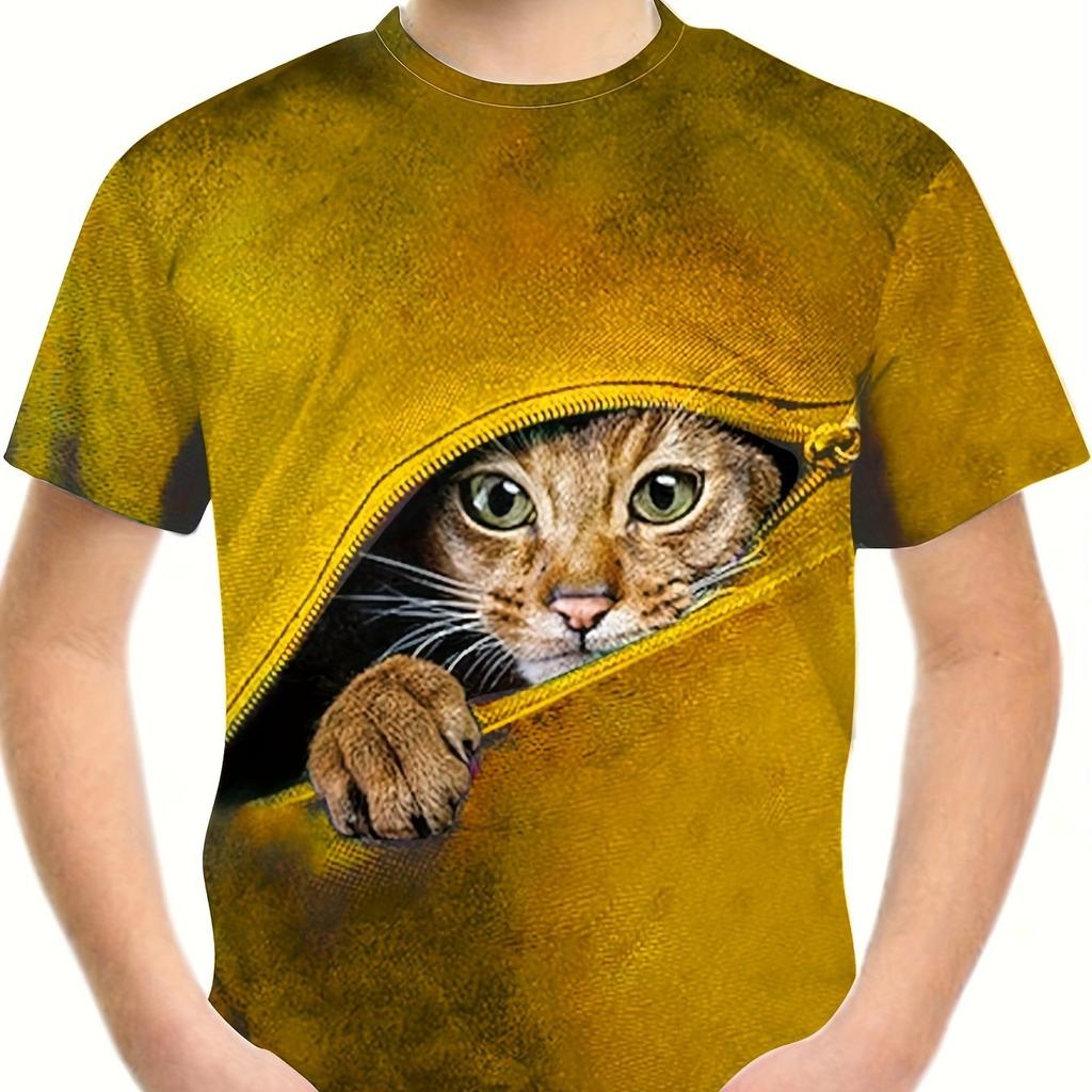 Boy's Girl Cat Graphic T-shirt Fashion Casual Breathable 3D Print Tee for Outdoor Activities Children Harajuku Tshirt