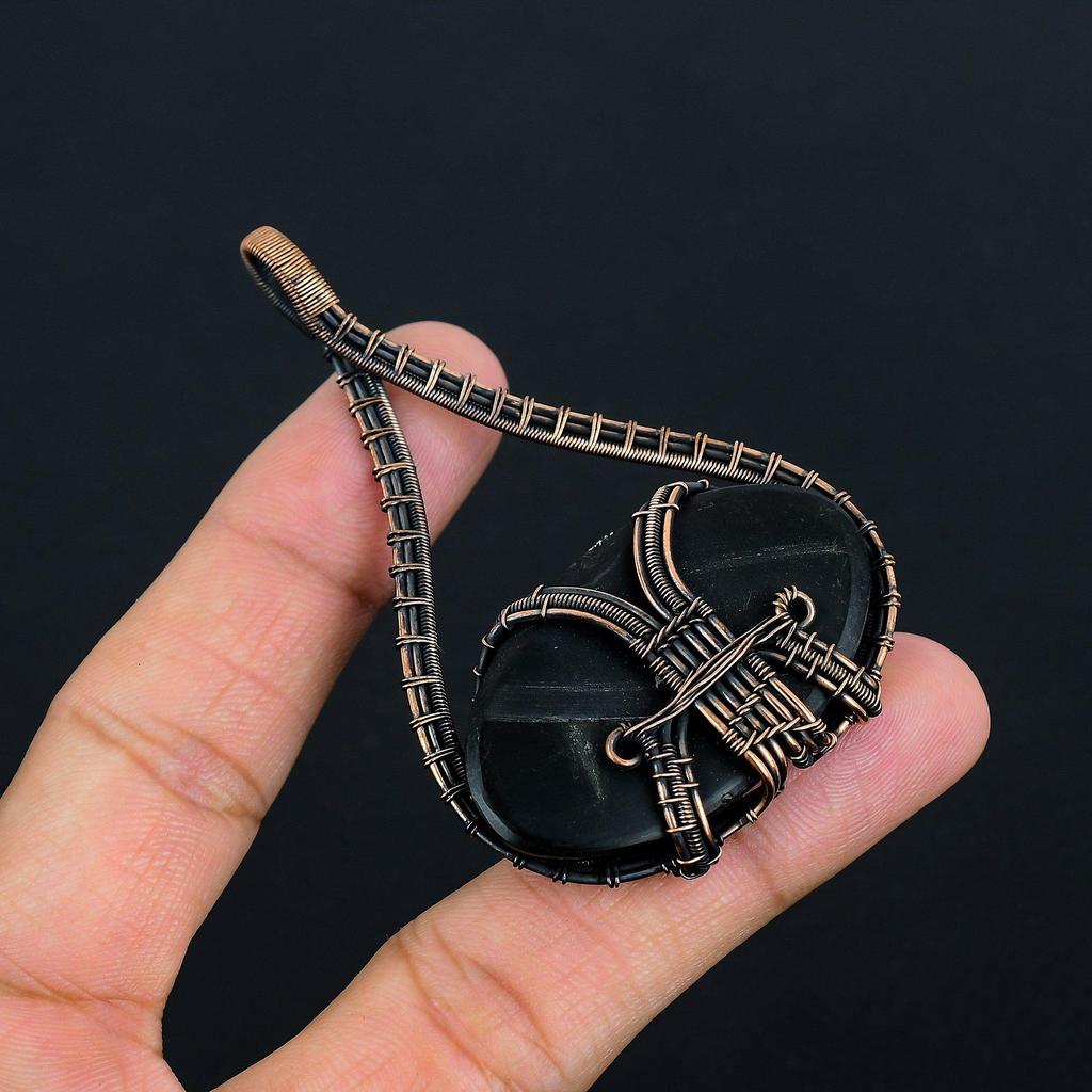Black Obsidian Eye Pendant Gemstone Handmade Jewelry, 999 Copper Wire Wrapped Pendant, Gift For Wife Jewelry