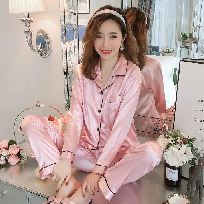 Women’s 2024 Spring/Summer Ice Silk Plaid Pajamas - Long-Sleeved Two-Piece Set