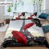 Paris Duvet Cover Vintage Eiffel Tower Red Umbrella Soft Breathable Paris Bedding Set Microfiber Double Queen King Quilt Cover