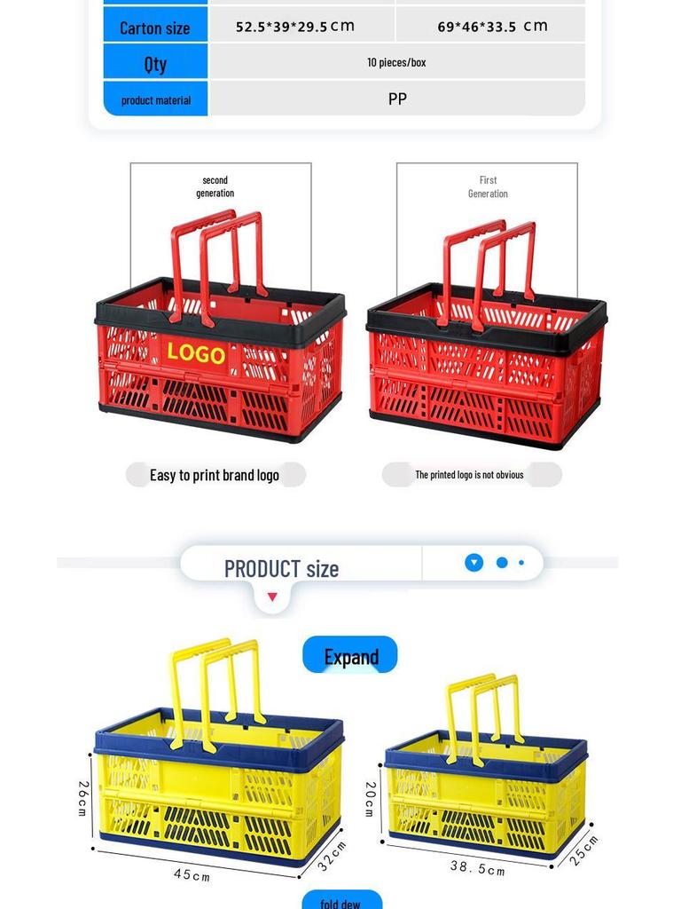 Foldable Plastic Shopping & Storage Basket for Market, Picnic, & Home