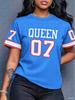 Printed Crew Neck Short Sleeve T-Shirt, Summer Pattern T-Shirt, Plus Size Sports T-Shirt Top