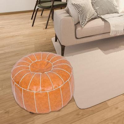 Boho Decorative Round Unstuffed Pouf PU Leather Ottoman Cover Footrest Cushion for
