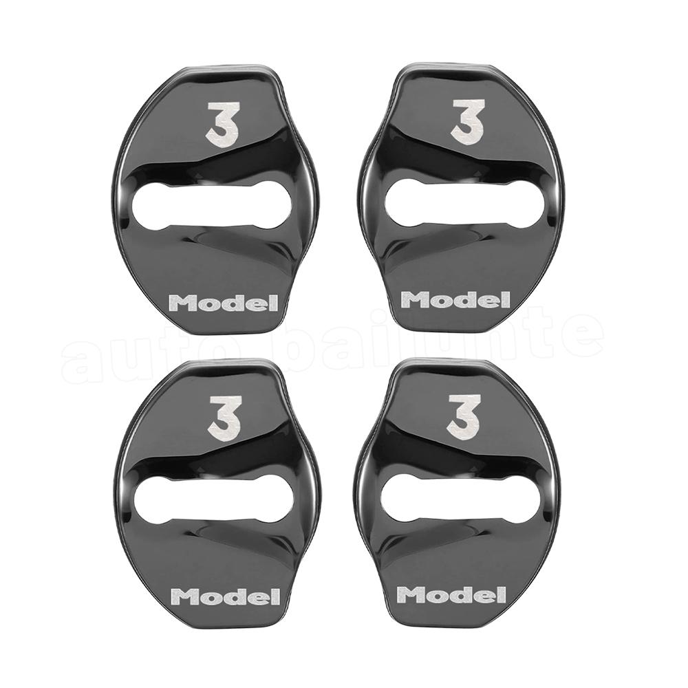 

Для Tesla Model 3 2023 2022-2017 автоаксессуары автомобильный дверной замок Пряжка наклейки крышка дверной замок черный алюминий чёрный