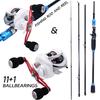Casting Fishing Rod Combo 4 Tips Carbon Fiber  Lure Pole and Left Right Hand Baitcasting Reel