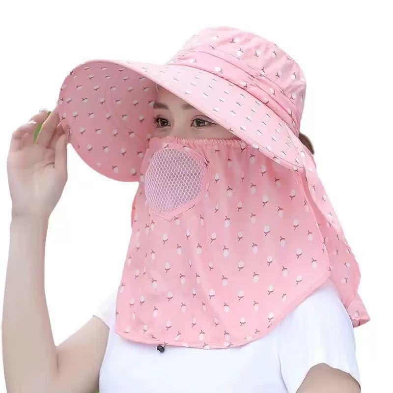 Women's Sun Protection Wide Brim Hat with Face Mask - UV Protection for Summer Activities
