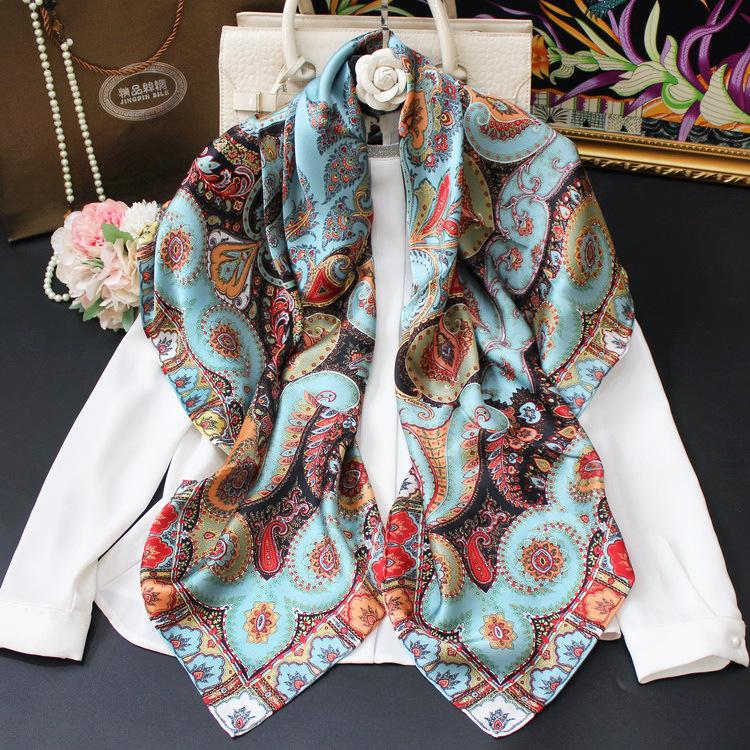 Bohemian Cashew Flower Silk Mulberry Silk Plain Crepe Satin Handmade Hemming 110 Large Square Scarf Silk Scarf Shawl