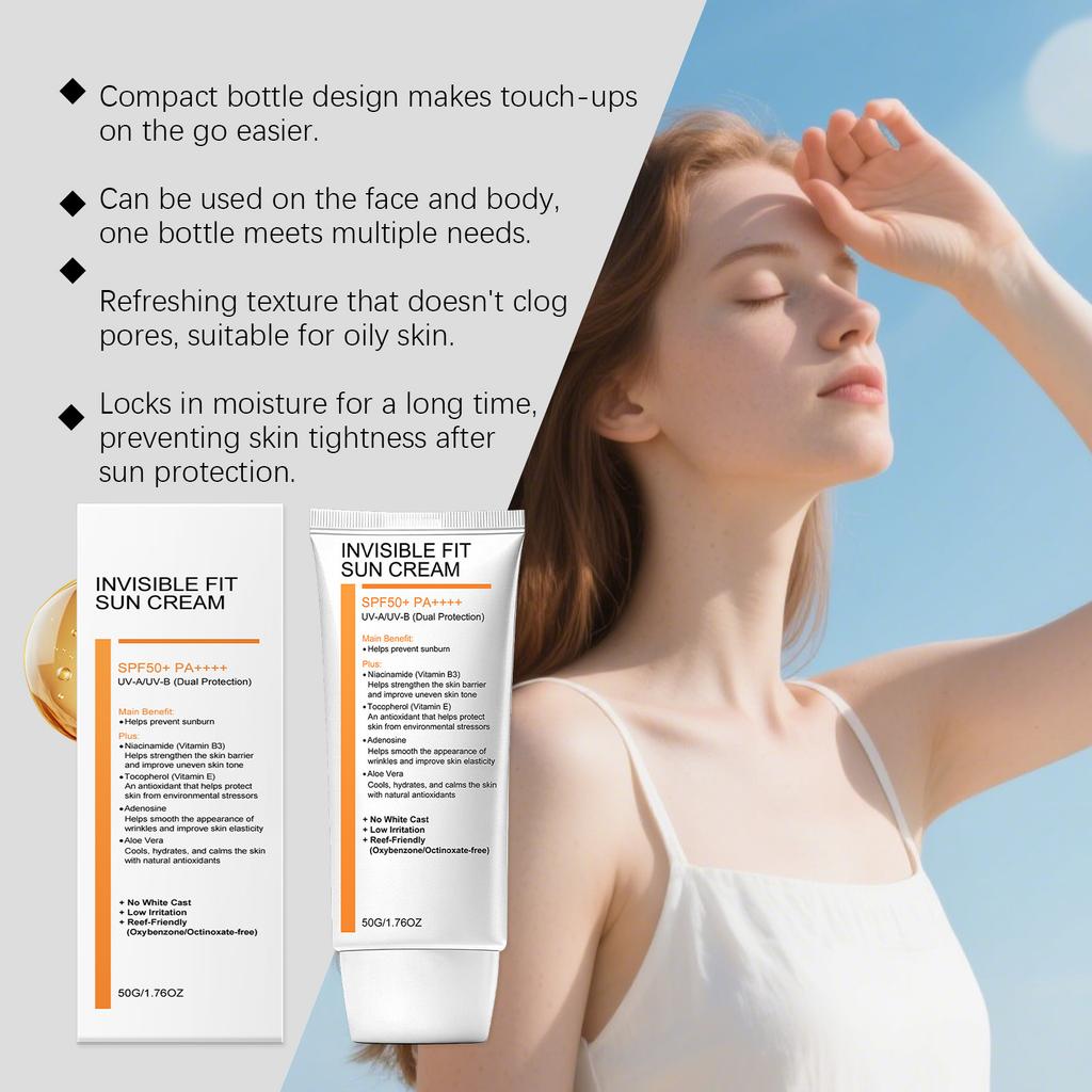 Niacinamide Sunscreen Hydrating Invisible Fit UVA UVB Dual Protection Lightweight Gentle Facial Cream for All Skin Types Daily Outdoor Use
