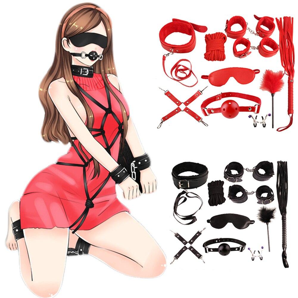 Role-playing 10 PCs BDSM Adult Sex Plush Cuff Lace Up Drawstring Sexy Bedding Strap Couple Sex Toy Set Popular