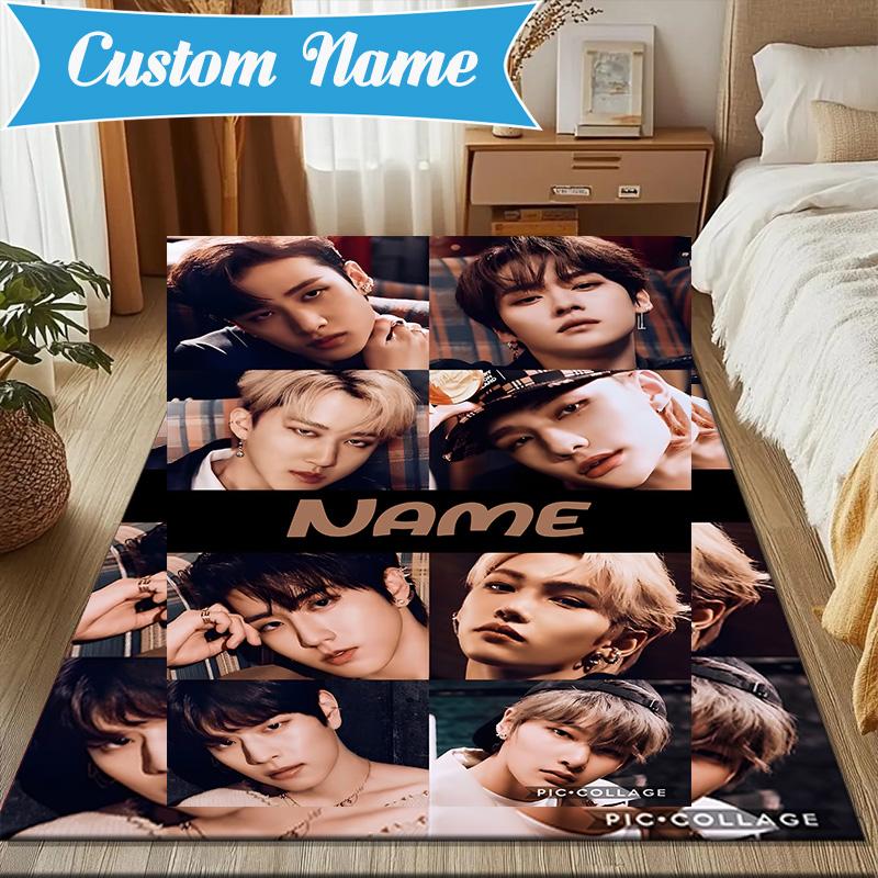 Custom Name K-pop Idol Collage Rug for Living Room, Game Rooms, Office, Bedroom, Floor Mat Playful Design, fan gifts Christmas decor