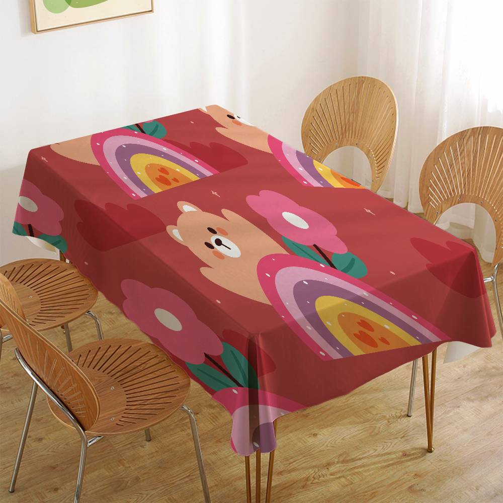 Cartoon Animal Print Durable Rectangle Tablecloth - Scratch-Resistant For Restaurants, Cafés & Service