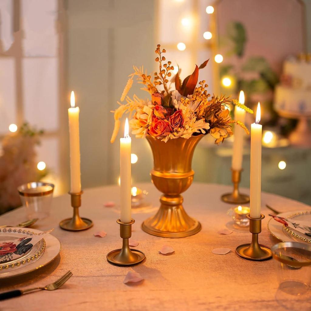 2PCS Gold Taper Candle Holder Short Skinny Brass Candlestick Holders for Wedding Party Holiday Dinning Table Decor