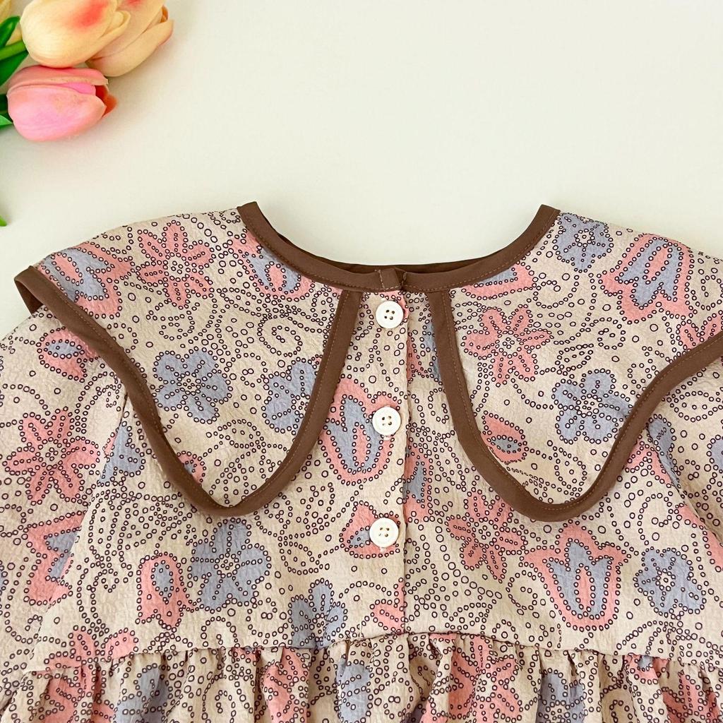 Spring Autumn Little Girls' Korean Style Princess Dress with Doll Collar and Flare Sleeves