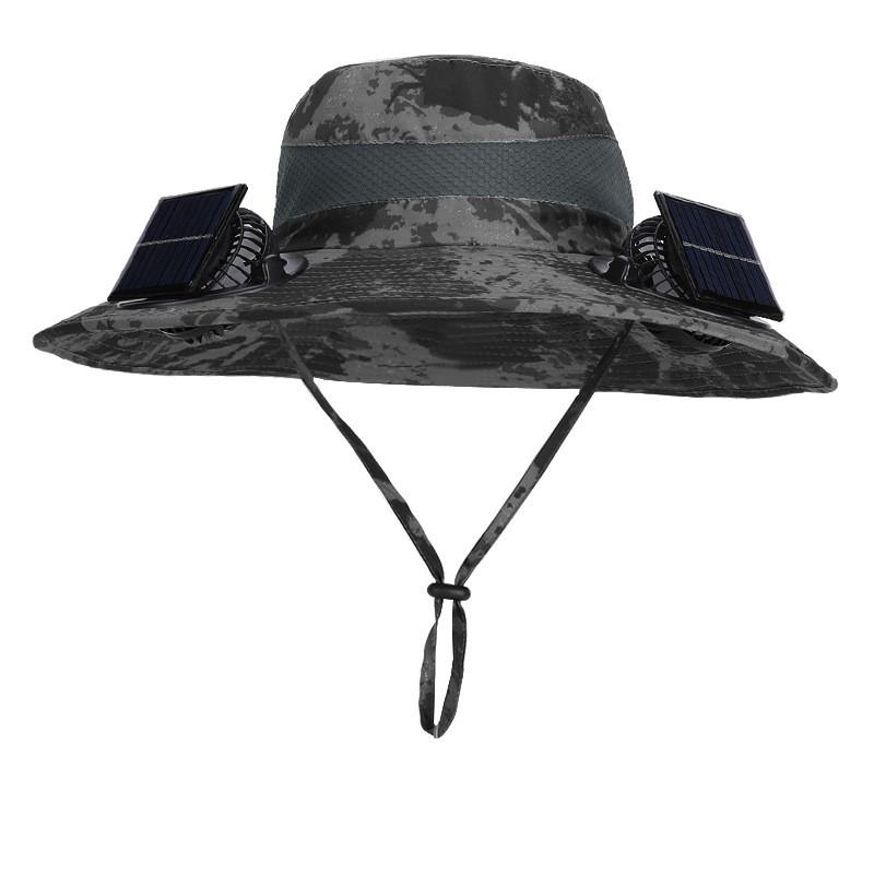 

Solar Dual Fan Hat For Men With Wide Brim Uv Protection Summer Outdoor Fishing Sun Hat Ink Gray