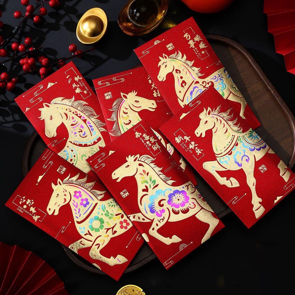 6Pcs Gold Foil Design New Year Red Packets Lucky 2026 Luck Money Bag Red Envelopes  Spring Festival