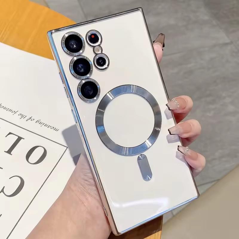 Luxury Plating Transparent For Magsafe Phone Case For Samsung Galaxy S25 S24 S23 Ultra Plus FE Wireless Charge Shockproof Cover