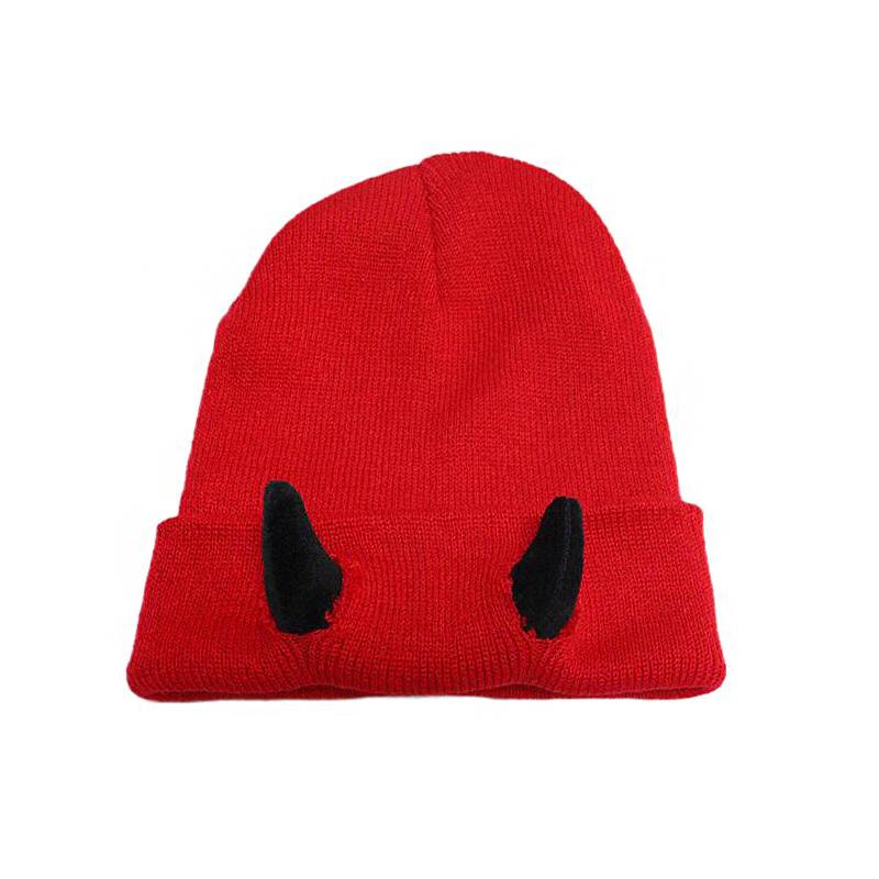 1PC Warm Stretchy Devil Playful Hat Cold-Resistant Beanie Winter-Ready Knitted Trendy Horn Soft-Knitted