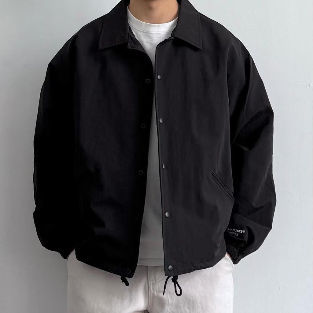 Men's Japanese Retro Turn-Down Collar Jacket - Solid Color, Casual Loose Fit for Spring and Autumn