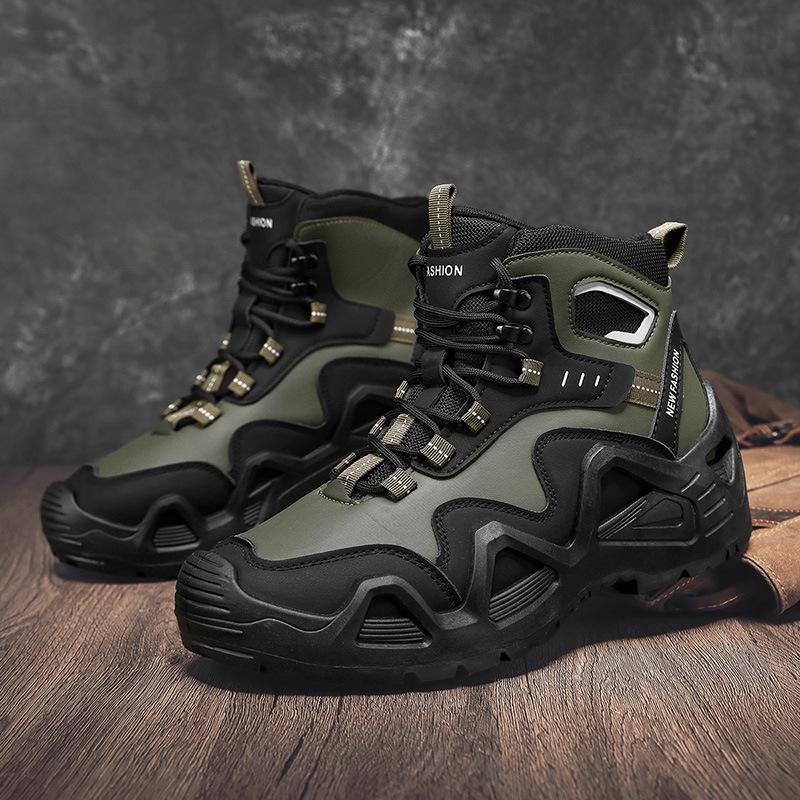 Large Size Outdoor Sports Non-slip Travel Shoes Wear-resistant Hiking Shoes Men's Thick-soled Medium-top Men's Shoes