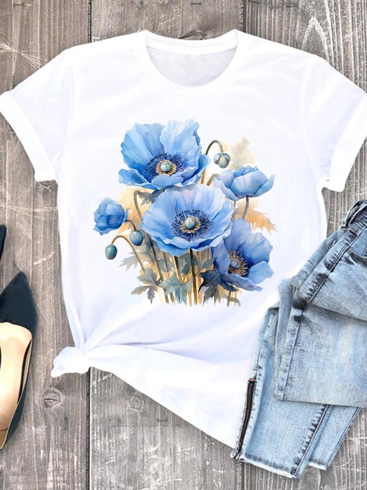 Love Flower Printing Speed European and American Clothing Shirt Short Sleeve T-shirt Tops Graphic Tshirts Oversized T Shirt
