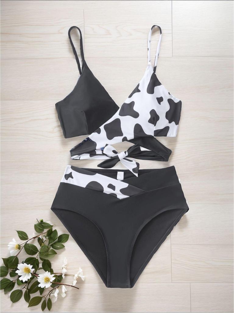 2024 High Waist Sexy Lace-up Print Bikini Swimwear