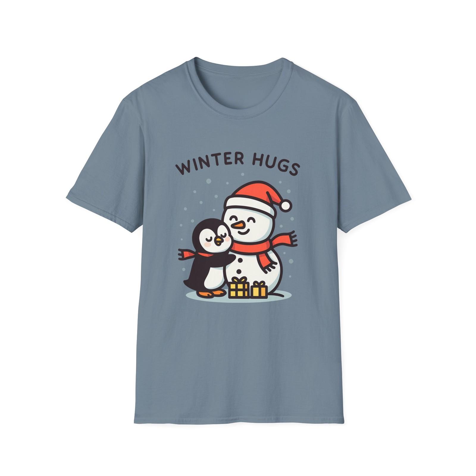 Unisex Softstyle T-Shirt Mens Womens Tees Top Penguin Snowman Hug Presents Winter Holiday Christmas 3XL