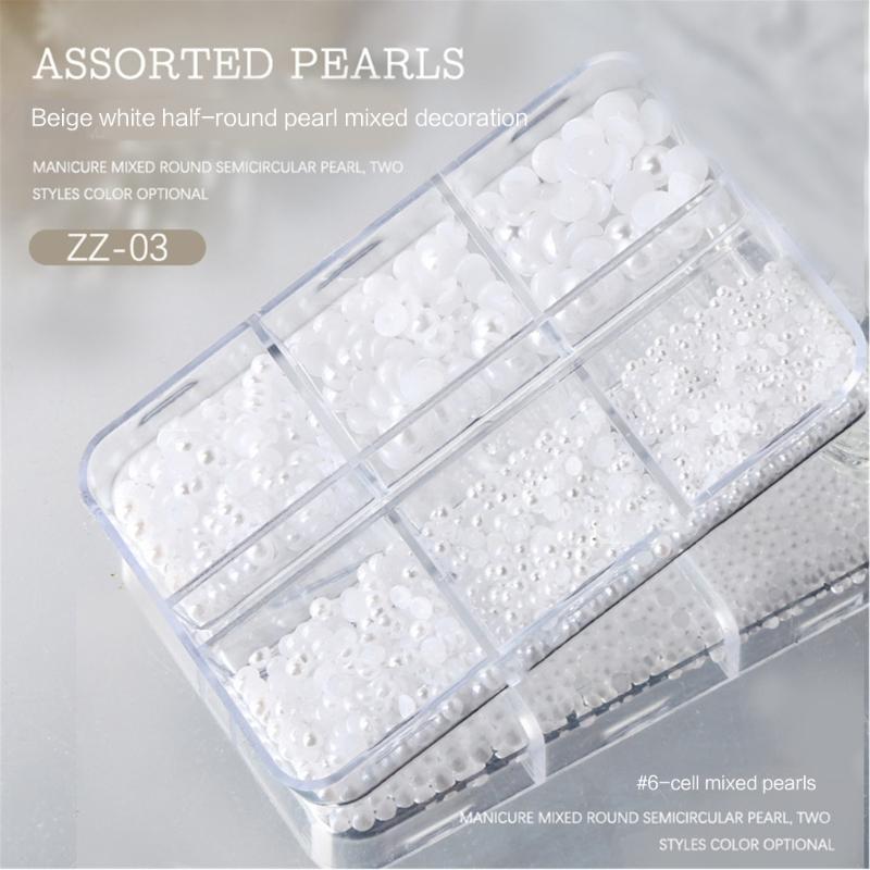 Nail Art Rhinestones Half Round Pearls Bead Mixed Size White Round Flatback Pearls For DIY Decoration Nail Bead Stones