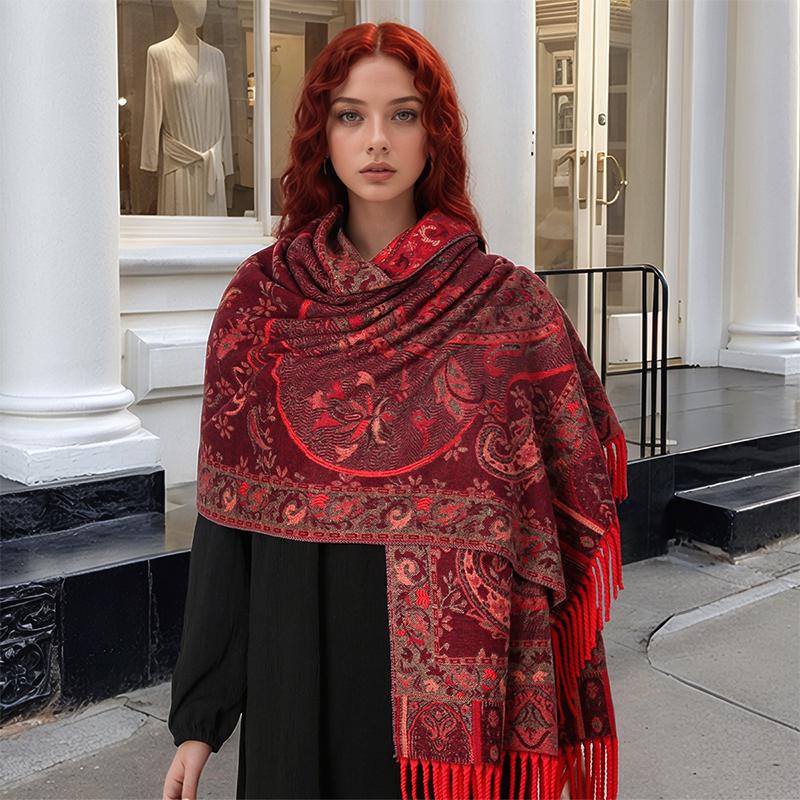 Cashmere Women Floral Scarf Winter Warm Shawl And Wrap Bandana Pashmina Female Foulard Square Thick Blanket Poncho